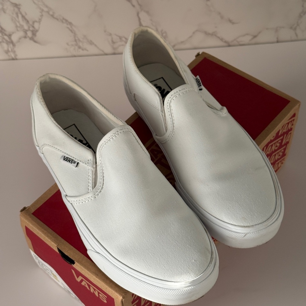 Vans Classic Slip-On Leather Sneakers in White